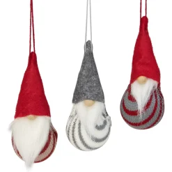 Hot Set of 3 Red and Gray Santa Gnome Christmas Ornaments 4.75" Gnomes
