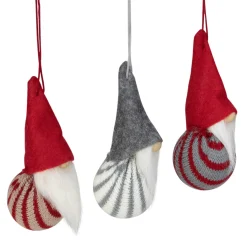 Hot Set of 3 Red and Gray Santa Gnome Christmas Ornaments 4.75" Gnomes