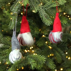 Hot Set of 3 Red and Gray Santa Gnome Christmas Ornaments 4.75