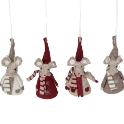 Hot Set of 4 Red and Gray Standing Mice Christmas Ornaments 5.5" Animals