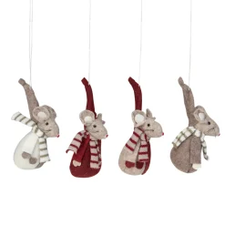 Hot Set of 4 Red and Gray Standing Mice Christmas Ornaments 5.5" Animals