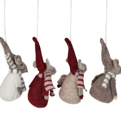Hot Set of 4 Red and Gray Standing Mice Christmas Ornaments 5.5