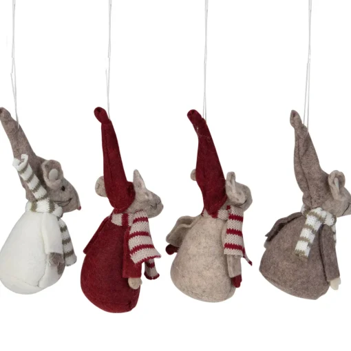 Hot Set of 4 Red and Gray Standing Mice Christmas Ornaments 5.5" Animals