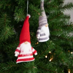 Online Set of 2 Red and Gray Striped Gnome Plush Christmas Ornaments 6.25" Gnomes