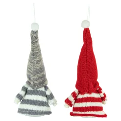 Online Set of 2 Red and Gray Striped Gnome Plush Christmas Ornaments 6.25