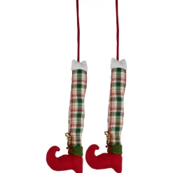 Online Set of 2 Red and Green Plaid Plush Elf Leg Christmas Picks 30