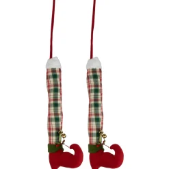 Online Set of 2 Red and Green Plaid Plush Elf Leg Christmas Picks 30