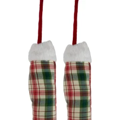 Online Set of 2 Red and Green Plaid Plush Elf Leg Christmas Picks 30
