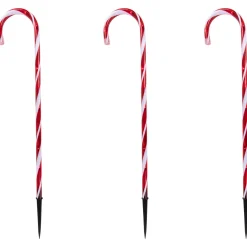 New Set of 3 Red and White Twinkle Candy Cane Pathway Markers 26