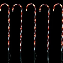 Set of 5 Red Lighted Candy Cane Christmas Lawn Stakes 28