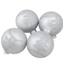 Clearance Set of 4 Silver Glass Ball Christmas Ornaments 3.25" (80mm) Glass|Ball Ornaments