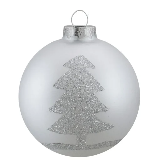 Clearance Set of 4 Silver Glass Ball Christmas Ornaments 3.25" (80mm) Glass|Ball Ornaments