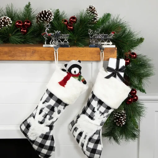 Set of 2 Silver Reindeer Merry Christmas Metal Stocking Holders 5.5" Stocking Holders