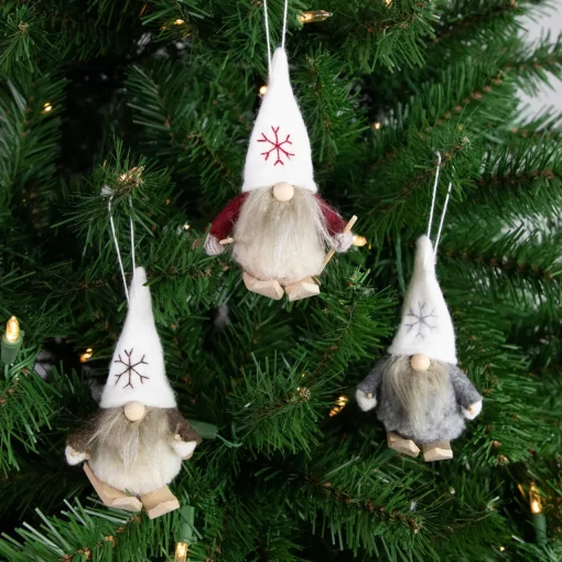 Set of 3 Skiing Gnomes Christmas Ornaments 4.5" Gnomes