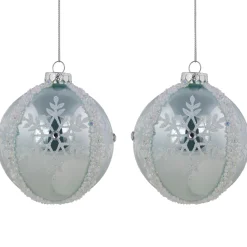 Discount Set of 2 Sky Blue Glittered and Beaded Snowflake Glass Christmas Ball Ornaments 4" Glass|Ball Ornaments
