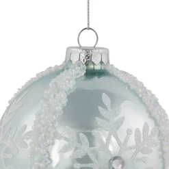 Discount Set of 2 Sky Blue Glittered and Beaded Snowflake Glass Christmas Ball Ornaments 4