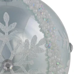 Discount Set of 2 Sky Blue Glittered and Beaded Snowflake Glass Christmas Ball Ornaments 4