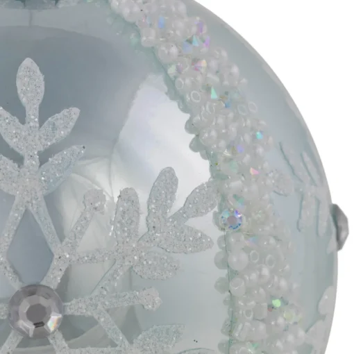 Discount Set of 2 Sky Blue Glittered and Beaded Snowflake Glass Christmas Ball Ornaments 4" Glass|Ball Ornaments