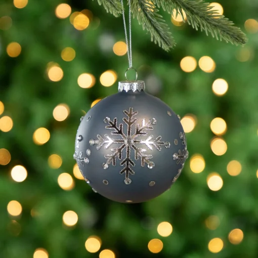 Outlet Set of 2 Slate Blue Jeweled Snowflake Glass Christmas Ball Ornaments Glass|Ball Ornaments