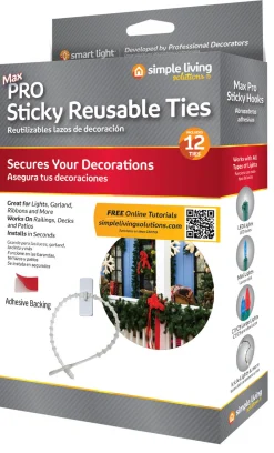 Clearance Set of 12 Sticky Reusable Ties with Clip Hooks 2" Accessories