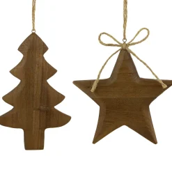 Online Set of 2 Tree and Star Wooden Christmas Ornaments 5" Garden & Floral