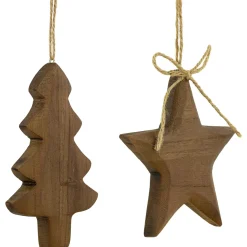 Online Set of 2 Tree and Star Wooden Christmas Ornaments 5
