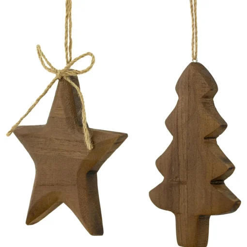 Online Set of 2 Tree and Star Wooden Christmas Ornaments 5" Garden & Floral