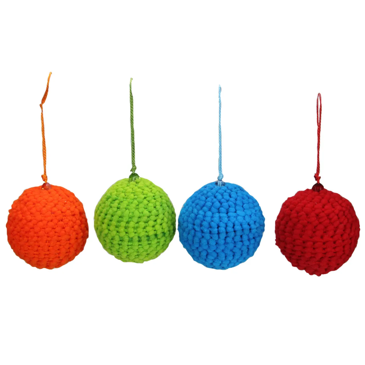 Clearance Set of 4 Vibrantly Colored Knitted Christmas Ball Ornaments 2.5” (63.5mm) Glass|Ball Ornaments