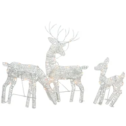 Clearance Set of 3 White Glittered Doe, Fawn and Reindeer Lighted Christmas Outdoor Decoration Animals