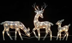 Clearance Set of 3 White Glittered Doe, Fawn and Reindeer Lighted Christmas Outdoor Decoration Animals