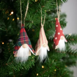 Clearance Set of 3 Wooden Gnomes Christmas Ornaments 4" Gnomes