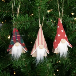 Clearance Set of 3 Wooden Gnomes Christmas Ornaments 4