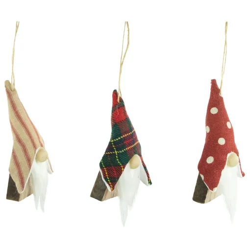 Clearance Set of 3 Wooden Gnomes Christmas Ornaments 4" Gnomes