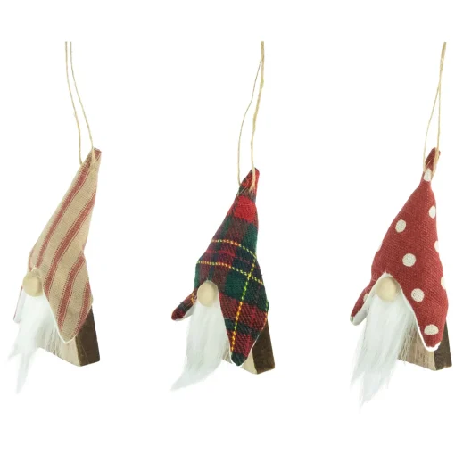 Clearance Set of 3 Wooden Gnomes Christmas Ornaments 4" Gnomes