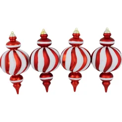 Sale Shatterproof Commercial Size Finial Christmas Ornaments - 10" - Red and White - Set of 4 Shatterproof Balls|Ball Ornaments