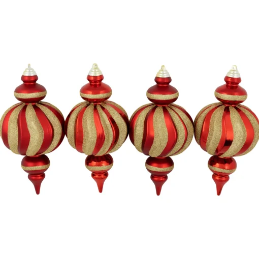 Outlet Shatterproof Commercial Size Finial Christmas Ornaments - 10" - Red and Gold - Set of 4 Shatterproof Balls|Ball Ornaments