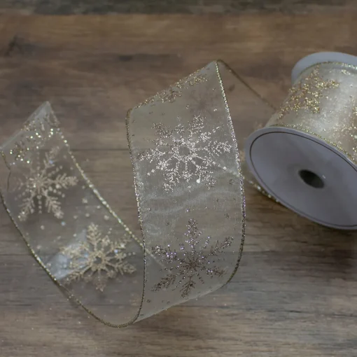 Best Sheer Gold Snowflake Christmas Wired Craft Ribbon 2.5" x 10 Yards Ribbons & Bows