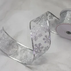 Outlet Sheer Silver Snowflake Christmas Wired Craft Ribbon 2.5" x 10 Yards Ribbons & Bows