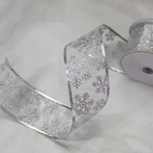 Outlet Sheer Silver Snowflake Christmas Wired Craft Ribbon 2.5" x 10 Yards Ribbons & Bows