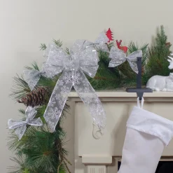 Sheer Snowflake 2-Loop Christmas Bow Decorations - 5.5" - Silver - Pack of 6 Ribbons & Bows