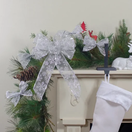Sheer Snowflake 2-Loop Christmas Bow Decorations - 5.5" - Silver - Pack of 6 Ribbons & Bows