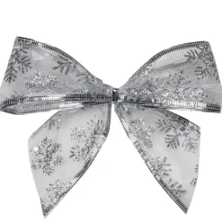 Sheer Snowflake 2-Loop Christmas Bow Decorations - 5.5