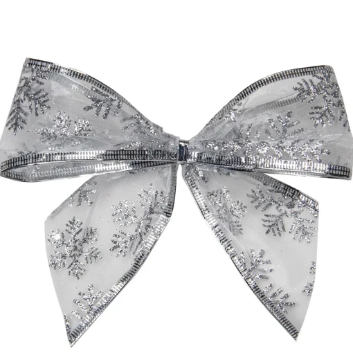Sheer Snowflake 2-Loop Christmas Bow Decorations - 5.5" - Silver - Pack of 6 Ribbons & Bows