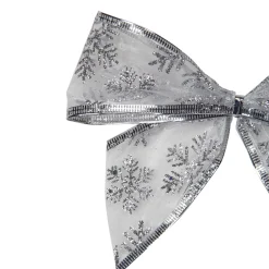 Sheer Snowflake 2-Loop Christmas Bow Decorations - 5.5