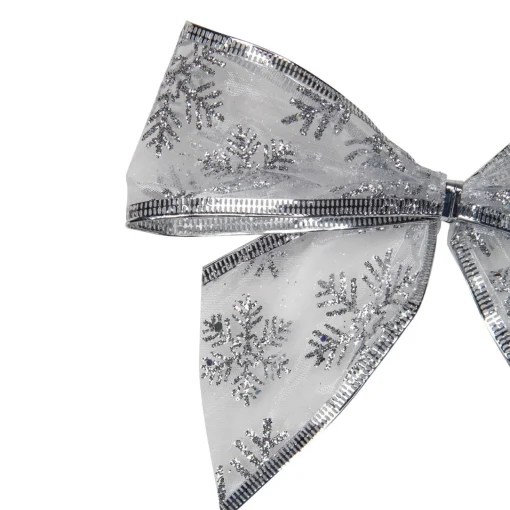 Sheer Snowflake 2-Loop Christmas Bow Decorations - 5.5" - Silver - Pack of 6 Ribbons & Bows