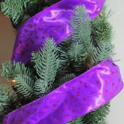 Online Shimmering Purple Tree Wired Christmas Craft Ribbon 2.5