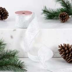 Sale Shimmering Silver Floral Wired Craft Christmas Ribbon 2.5" x 10 Yards Ribbons & Bows