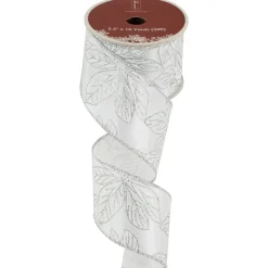 Sale Shimmering Silver Floral Wired Craft Christmas Ribbon 2.5