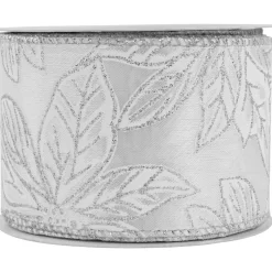 Sale Shimmering Silver Floral Wired Craft Christmas Ribbon 2.5