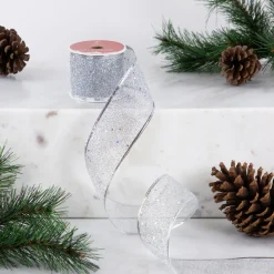 Best Shimmering Silver Wired Craft Christmas Ribbon 2.5" x 10 Yards Ribbons & Bows